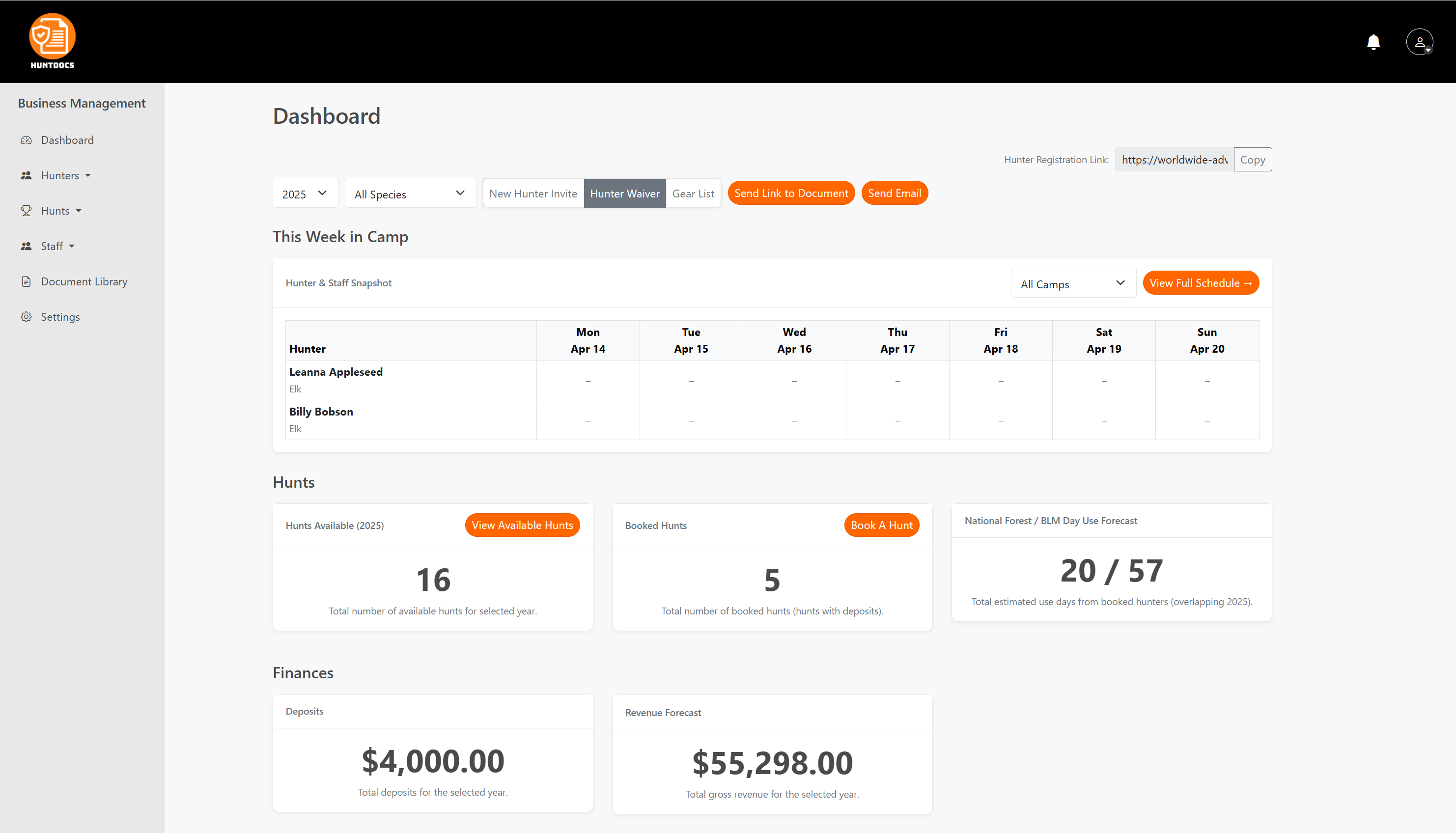 HuntDocs Dashboard