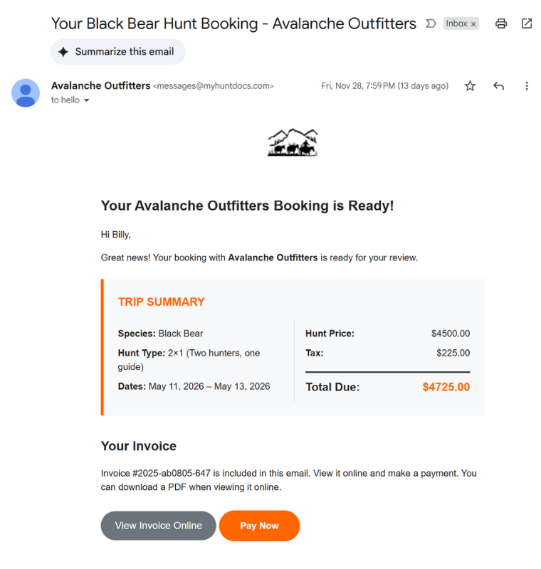 Client payment screen